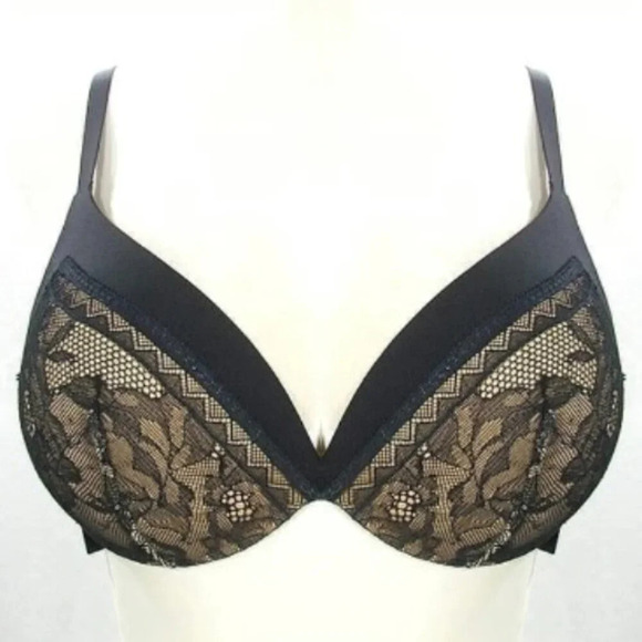 34D‎ Calvin Klein QF1941 Black Obsess Push Up Bra Black NWT - Picture 1 of 5
